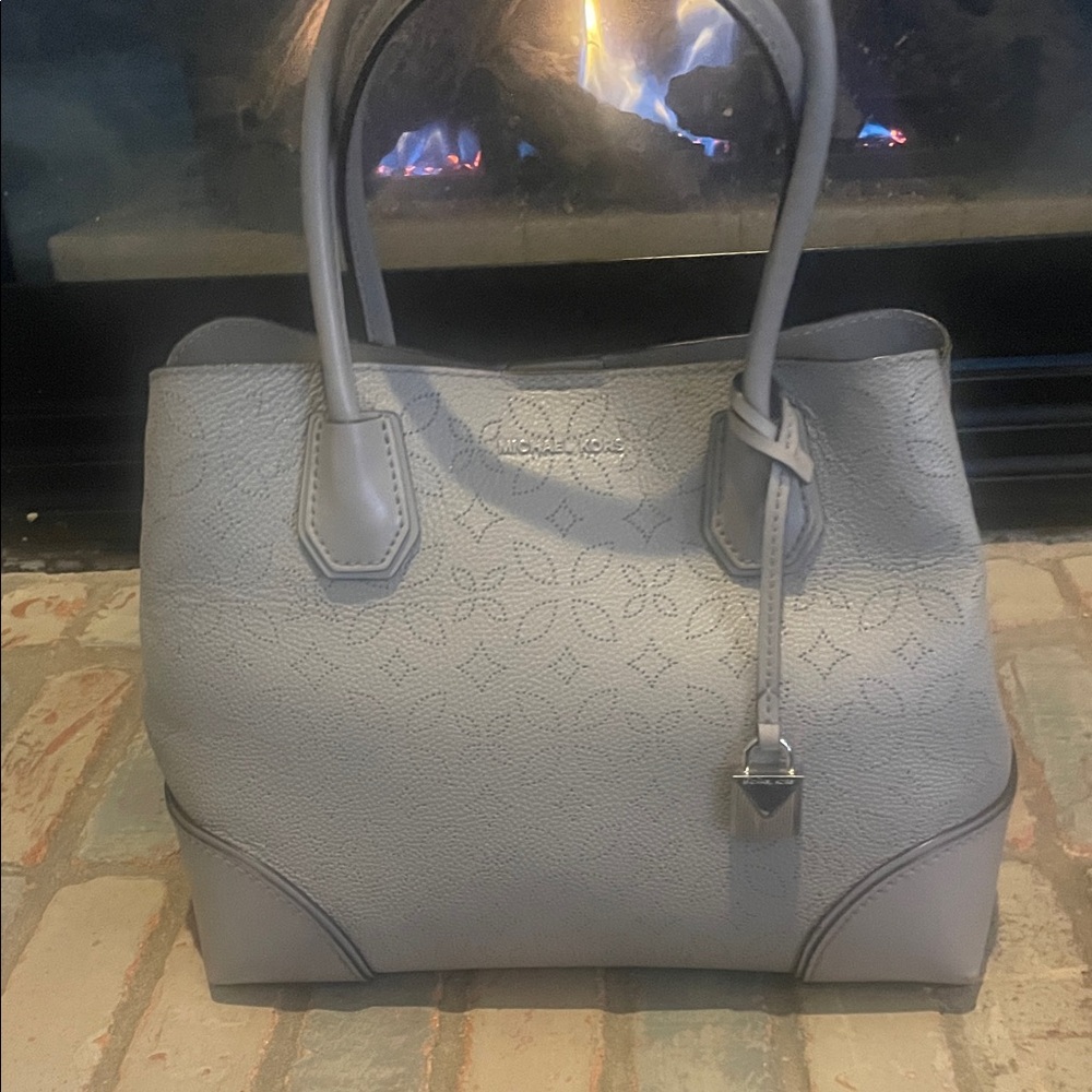 Michael Kors Light Gray Satchel Pebble Leather